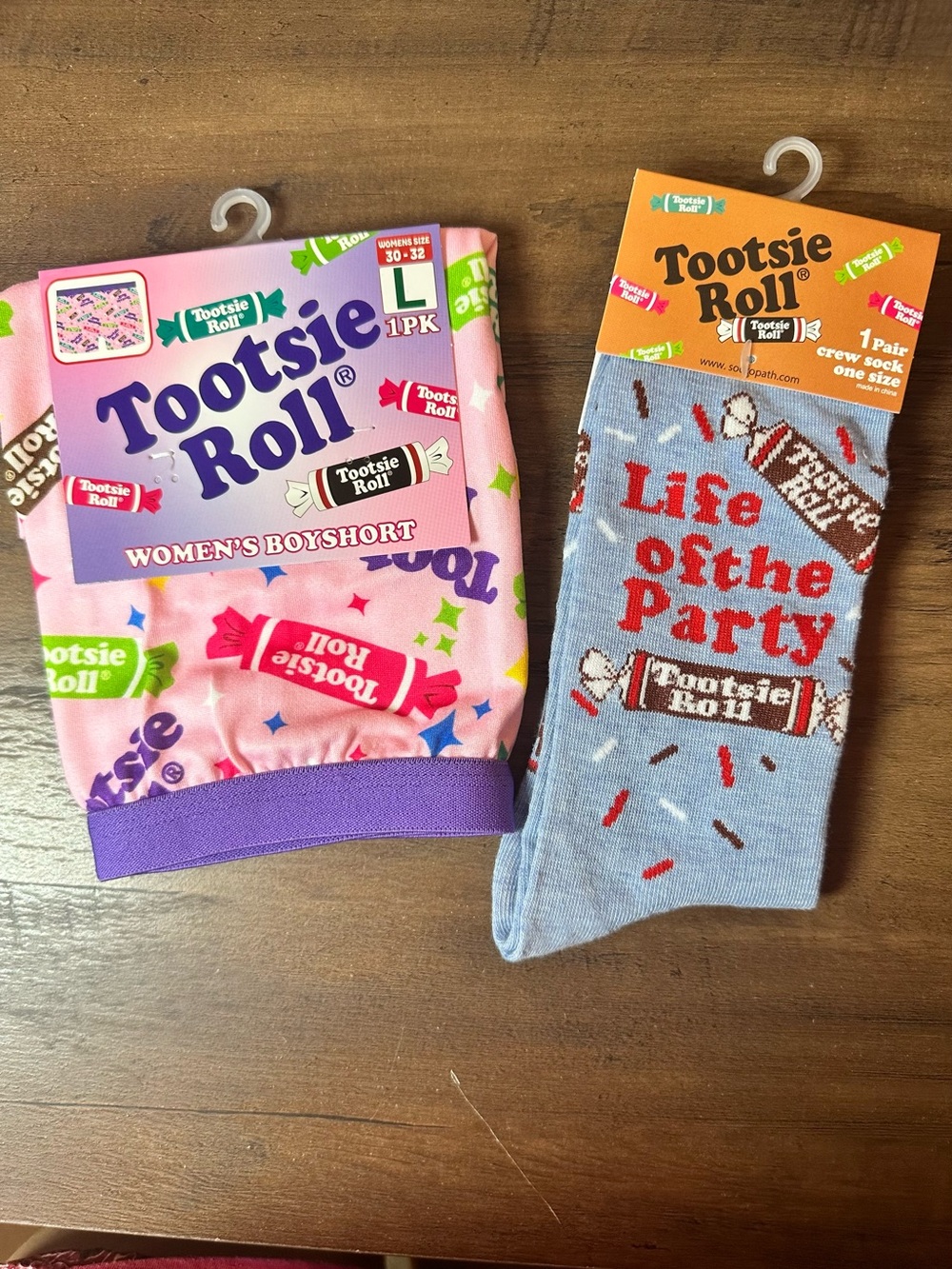 Tootsie Roll Womens Boyshorts Sz L (30-32)& 1Pr “Life Of The Party” Crew Socks